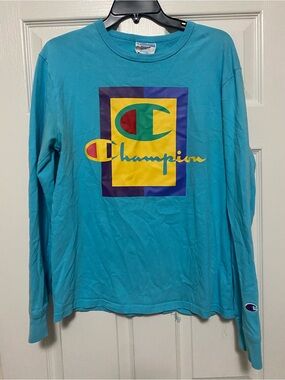 Vintage Champion Teal Long Sleeve Graphic Tee